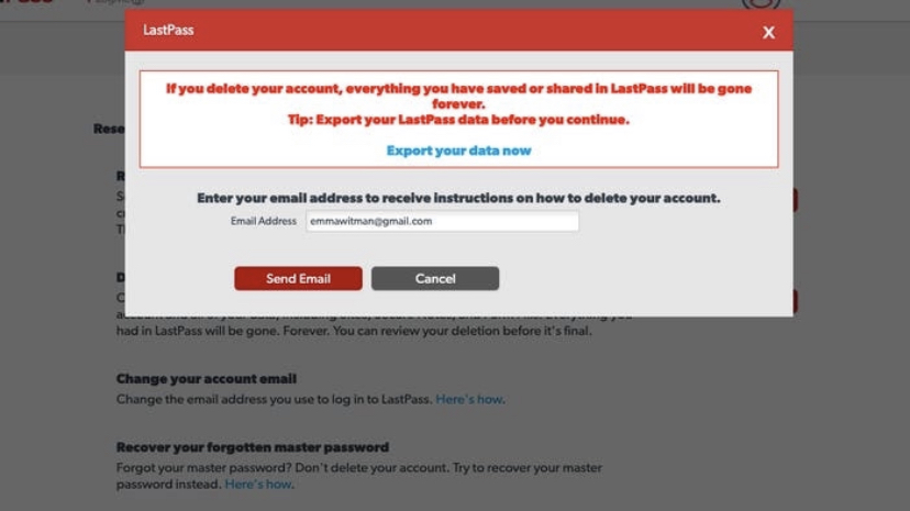  email address that was linked to your LastPass account and tap on Send Email option at the bottom. 
