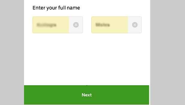  Enter your first name and last name in the fields provided and click Next.