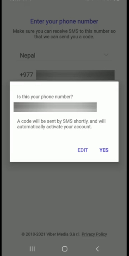 Click Yes to proceed else click Edit to edit your phone number