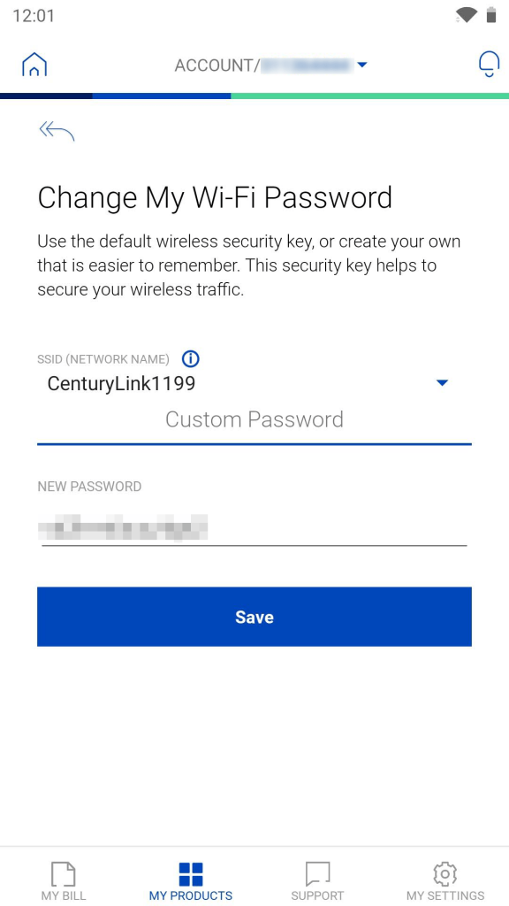 Enter new password for Centurylink Wifi