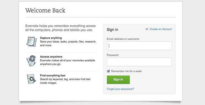 sign in evernote account 