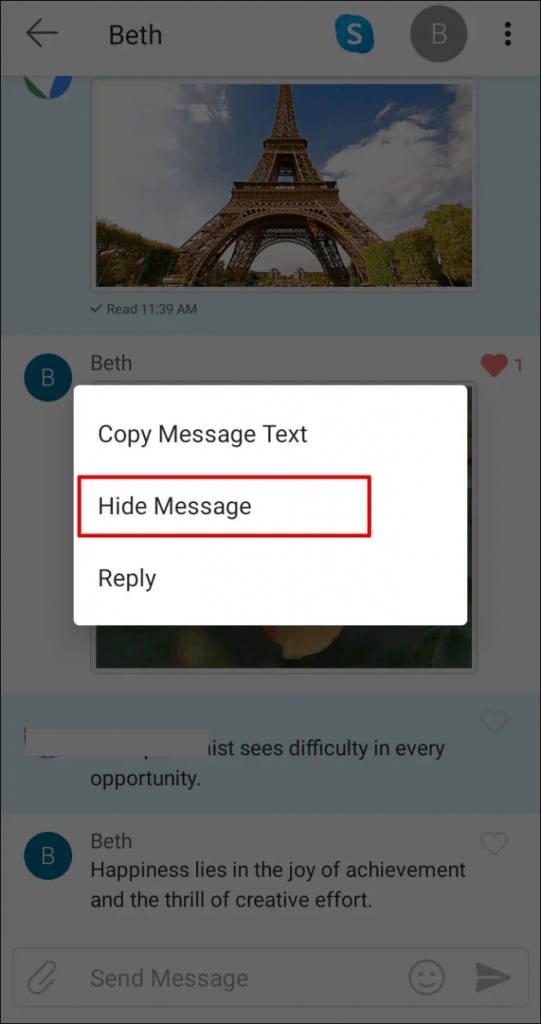 select hide messages