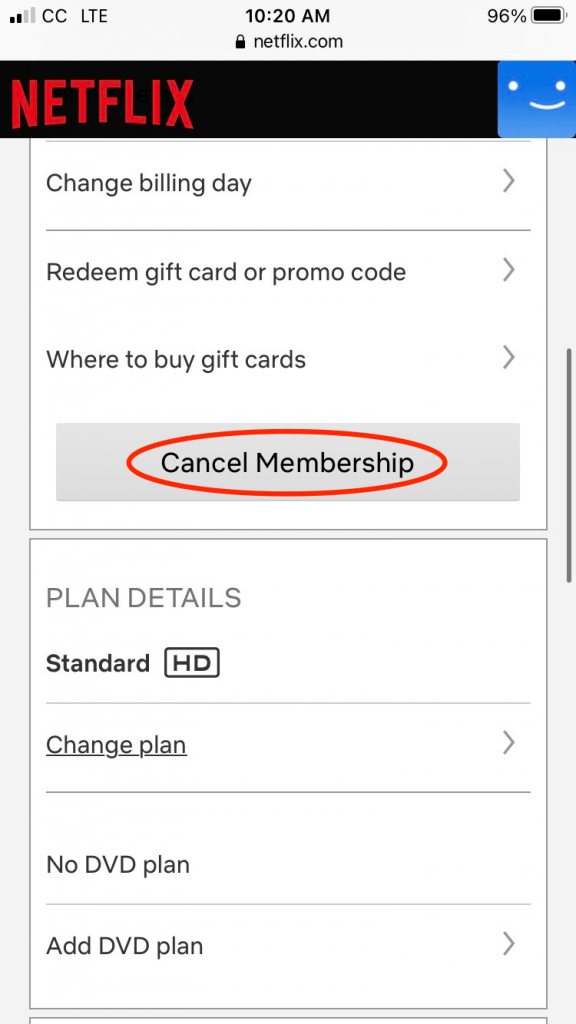 click on cancel membership