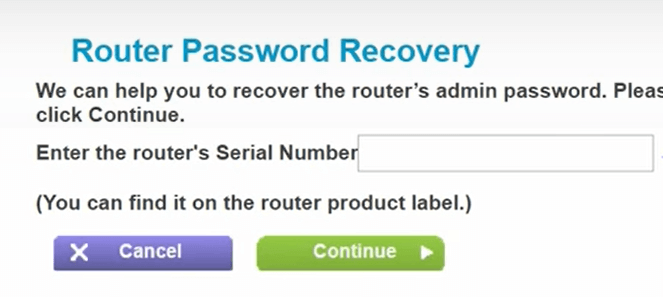 enter serial number to reset Netgear password