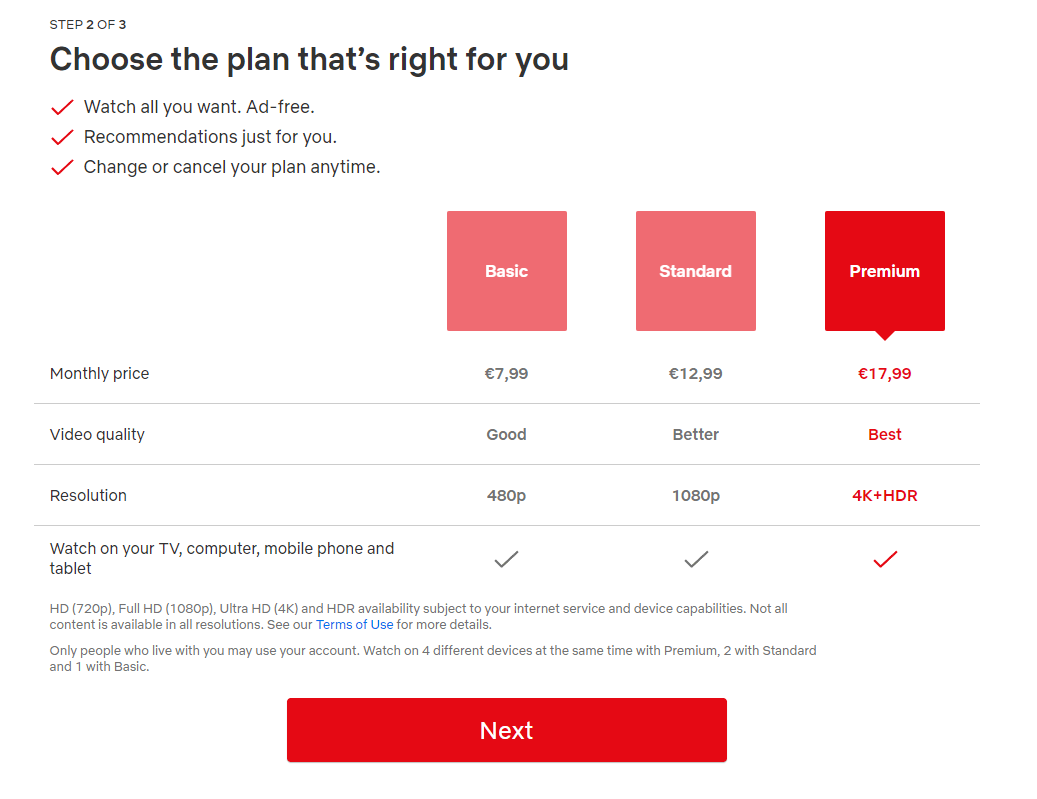 Select the subscription plan