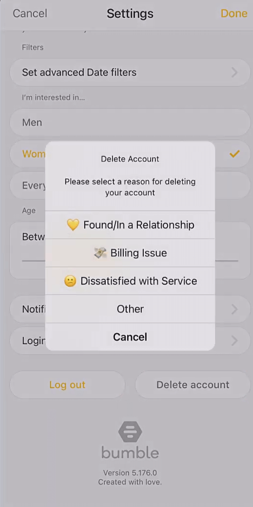 Select the deletion reason