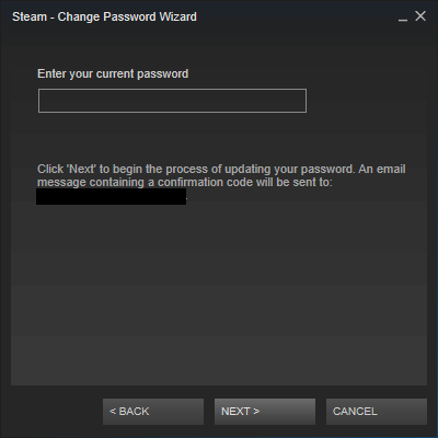New Password for Steam