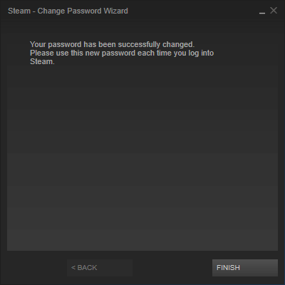 Click Finish to Change your Steam password