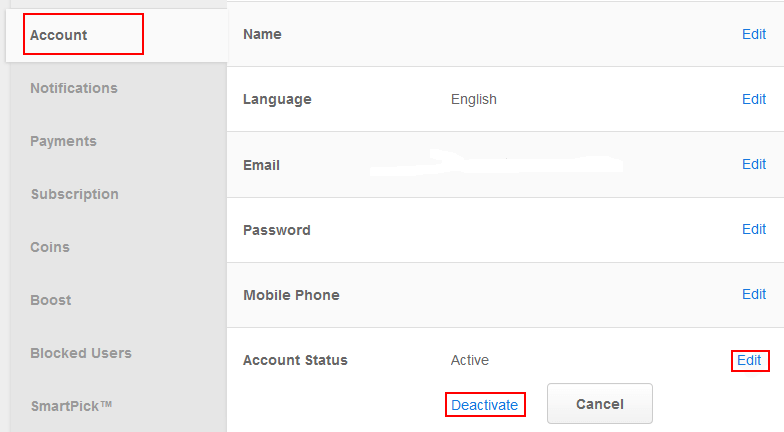 Tap Edit next to account status option