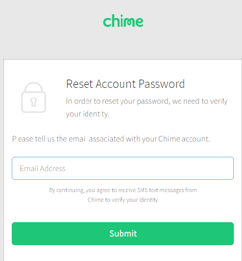 Enter the Email address to reset the Chime password.