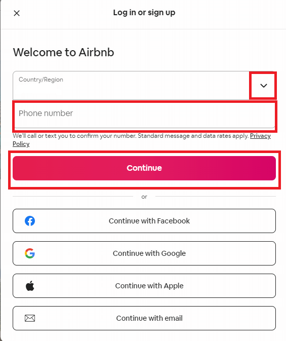 Select your country code and enter your mobile number and tap Continue button