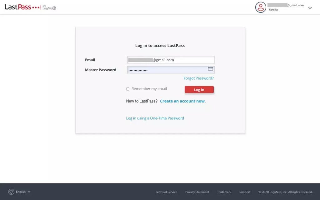 Sign in to your LastPass account and click Log In button.