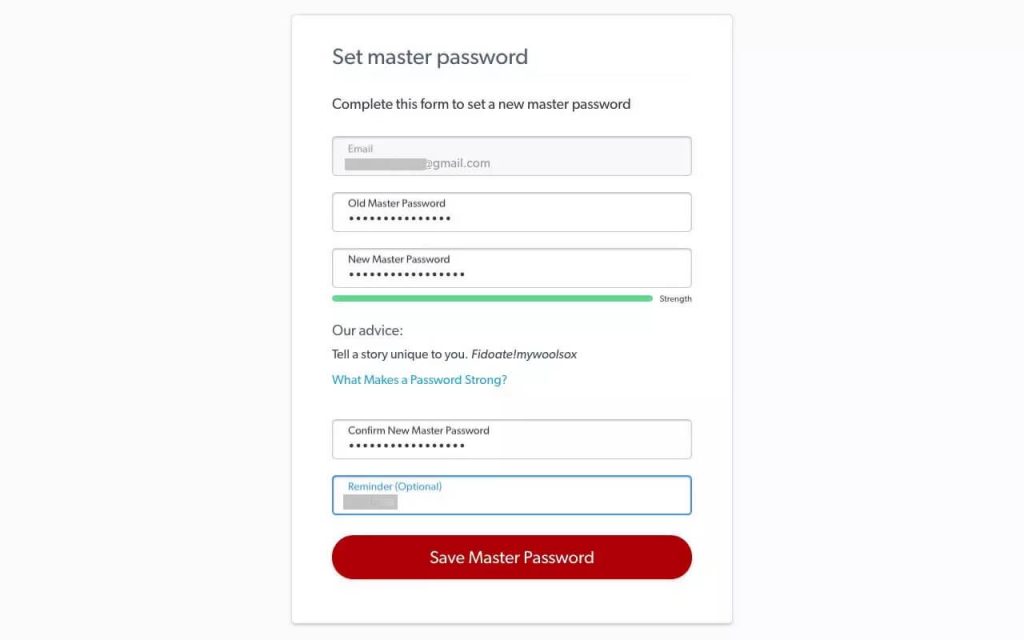 Enter your current password, new Master Password and tap Save master password to change the LastPass password.