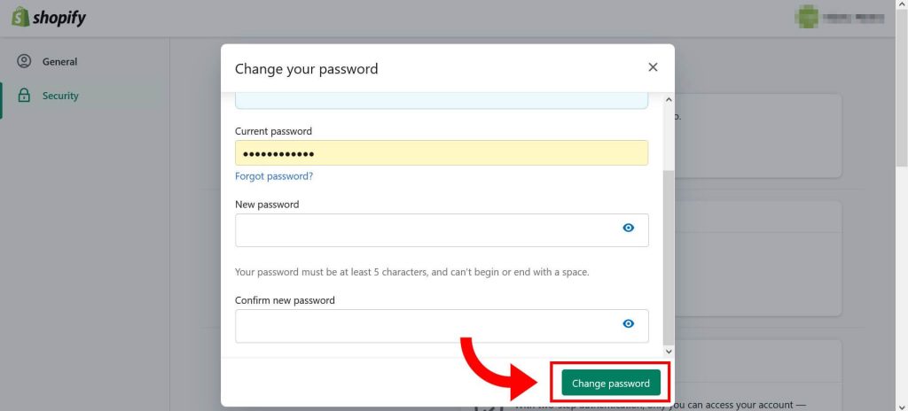 Change Shopify Password