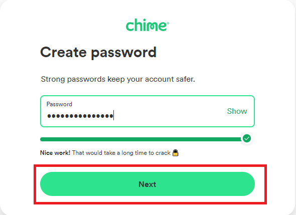 Creating password for Chime account