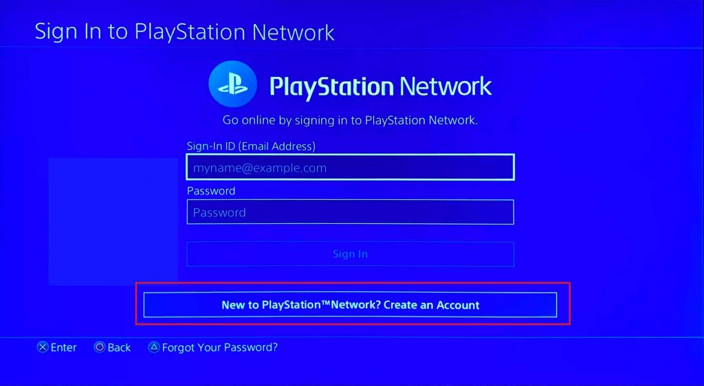 Tap New to PlayStation™ Network? create an Account button to create a new PlayStation Network account.