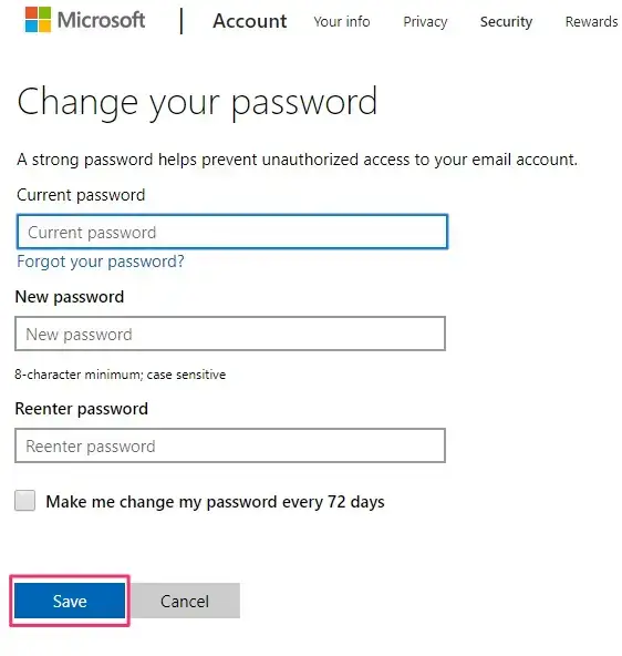 Enter the current password and new password and tap Save to change the Xbox One password
