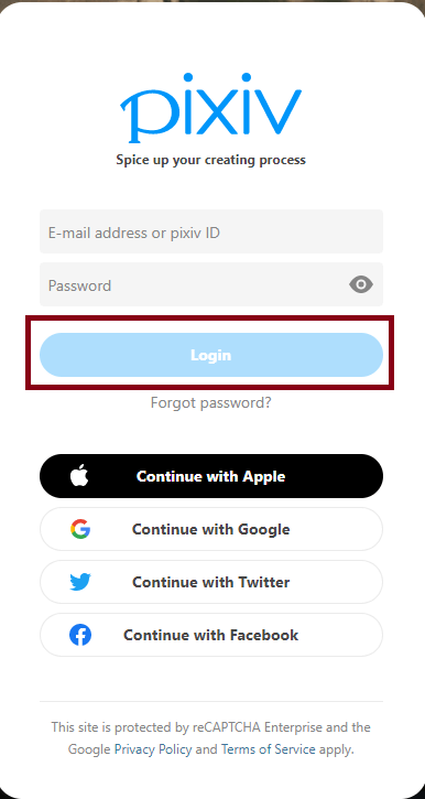 Enter your E-mail address or Pixiv ID and password and tap the Login button.