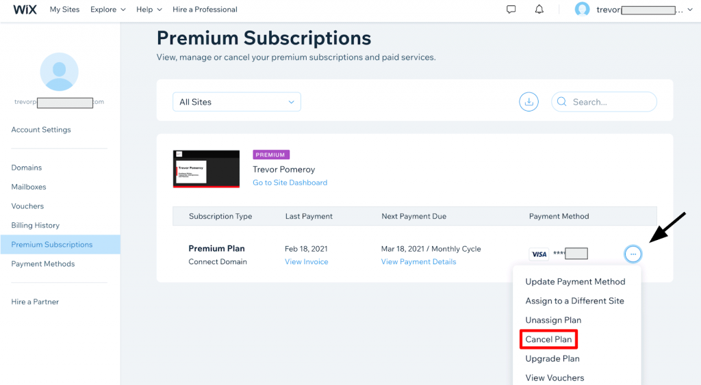 Cancel Premium Subscription Before Deleting Wix account