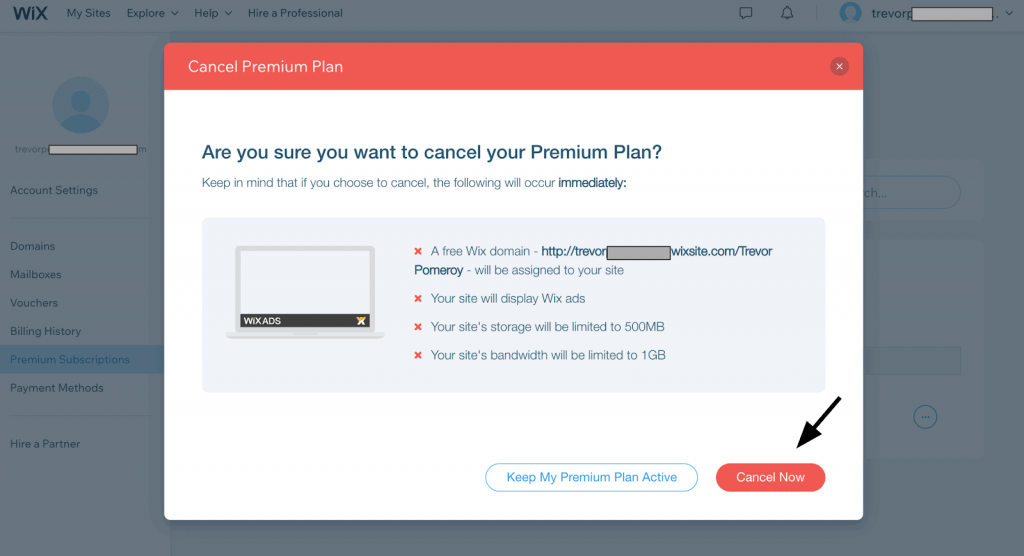 Cancel Premium Subscription Before Deleting Wix account