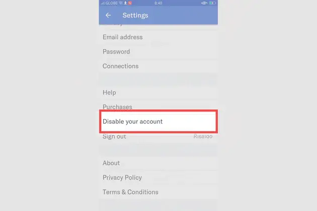 Select Disable your account
