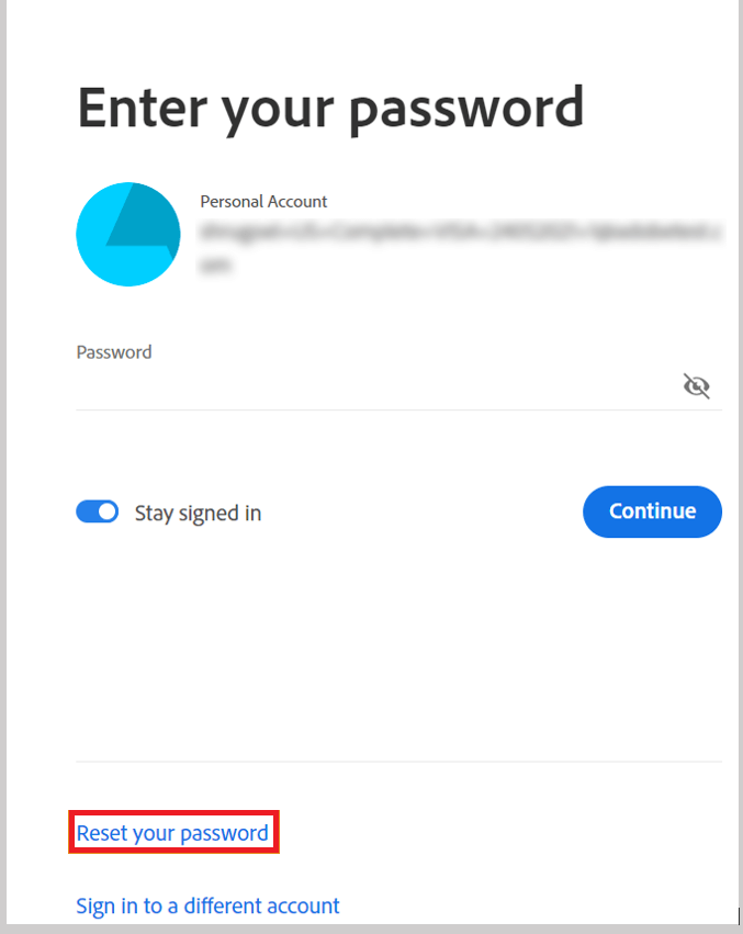 click the Reset your password to reset the Adobe password.