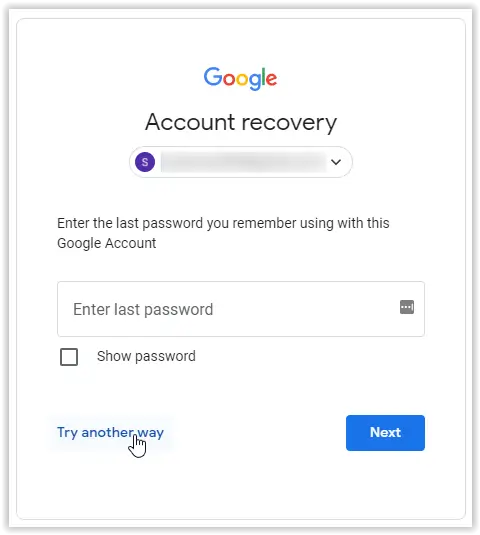 Tap Try another way to reset Gmail password