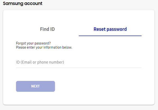 Select the Reset password tab to reset your Samsung password.