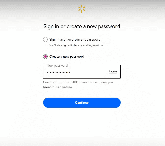create the new password.