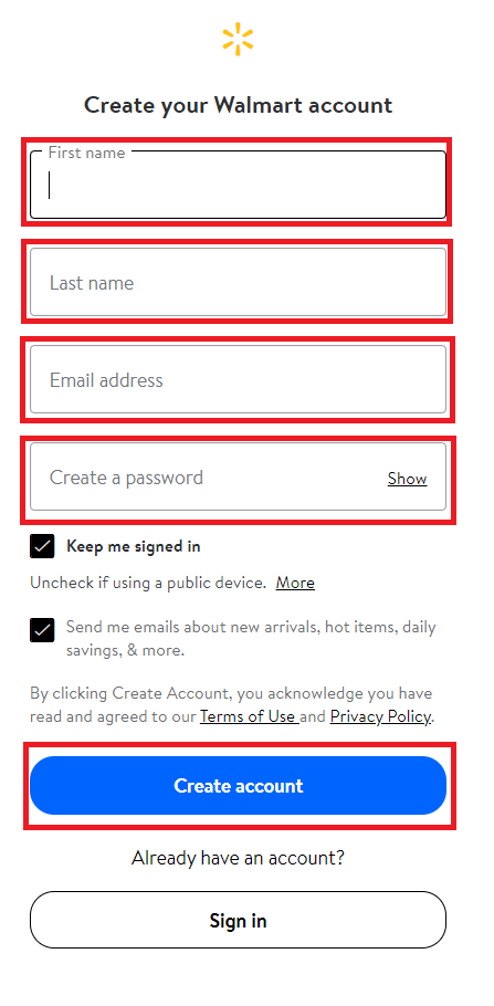 Enter the required details and click Create account button.
