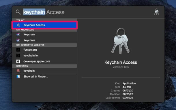 Search for Keychain Access.
