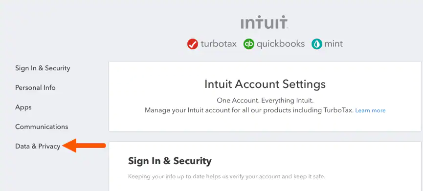 Data and Privacy account on Intuit account