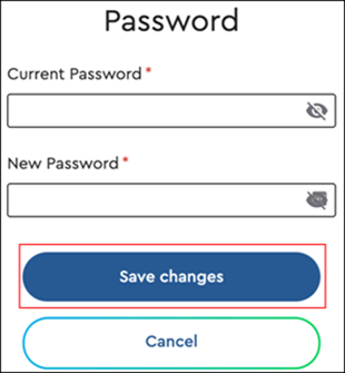 Enter the current and new password and tap save change button.