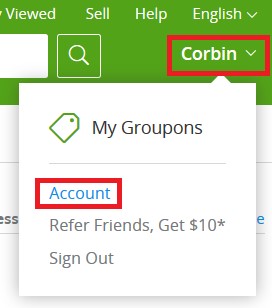 Account option to delete the Groupon account