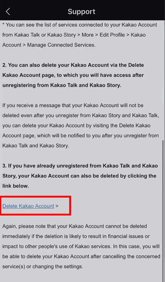 Delete Kakao Account option