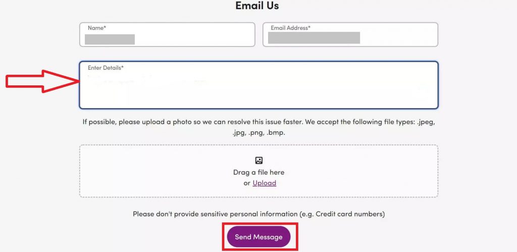 Enter the details and tap Send Messages button to delete your Wayfair account.