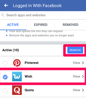 Choose Wish and then tap Remove button.