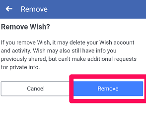 Delete Wish Account from Facebook