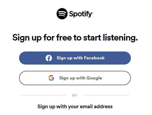 sign up Spotify account using facebook or google 