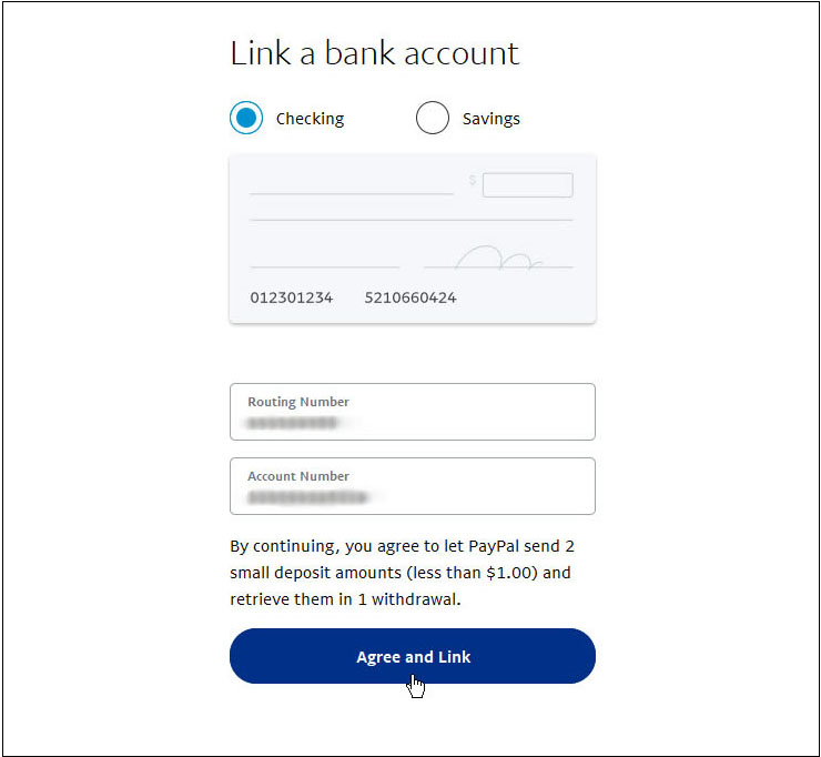 sign up and link bank account on paypal