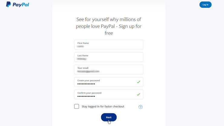 Fill the personal details and create new password to sign up for PayPal Account