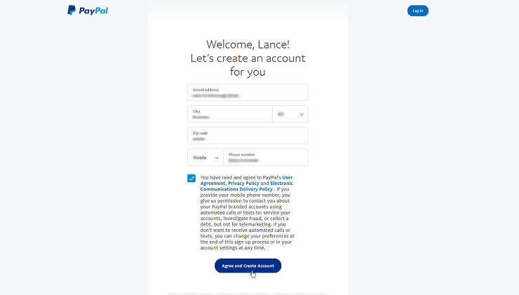 Fill the personal details to open PayPal Account