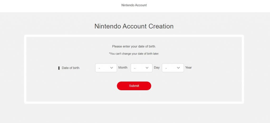 Nintendo account creation