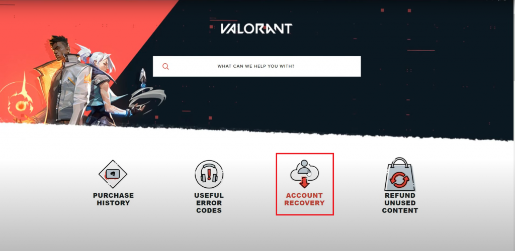 Select Account Recovery to change Valorant password