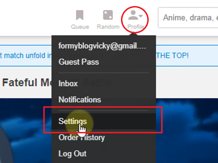 Open Profile and click on Settings to cancel Crunchyroll Free Trial