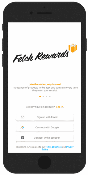 Sign up screen of Fetch rewards