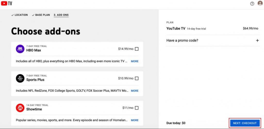 YouTube TV add-ons