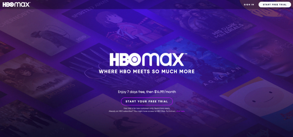 HBO Max Home screen