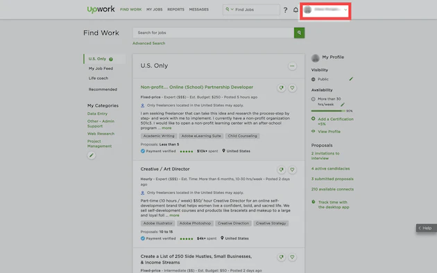 open your Upwork profile to delete your Upwork Account