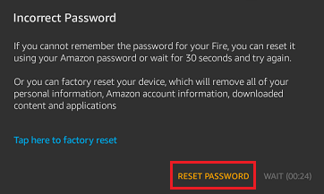 Reset Password option